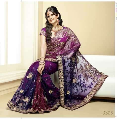 Indische saree Purple and Navy Blue shaded Net Saree